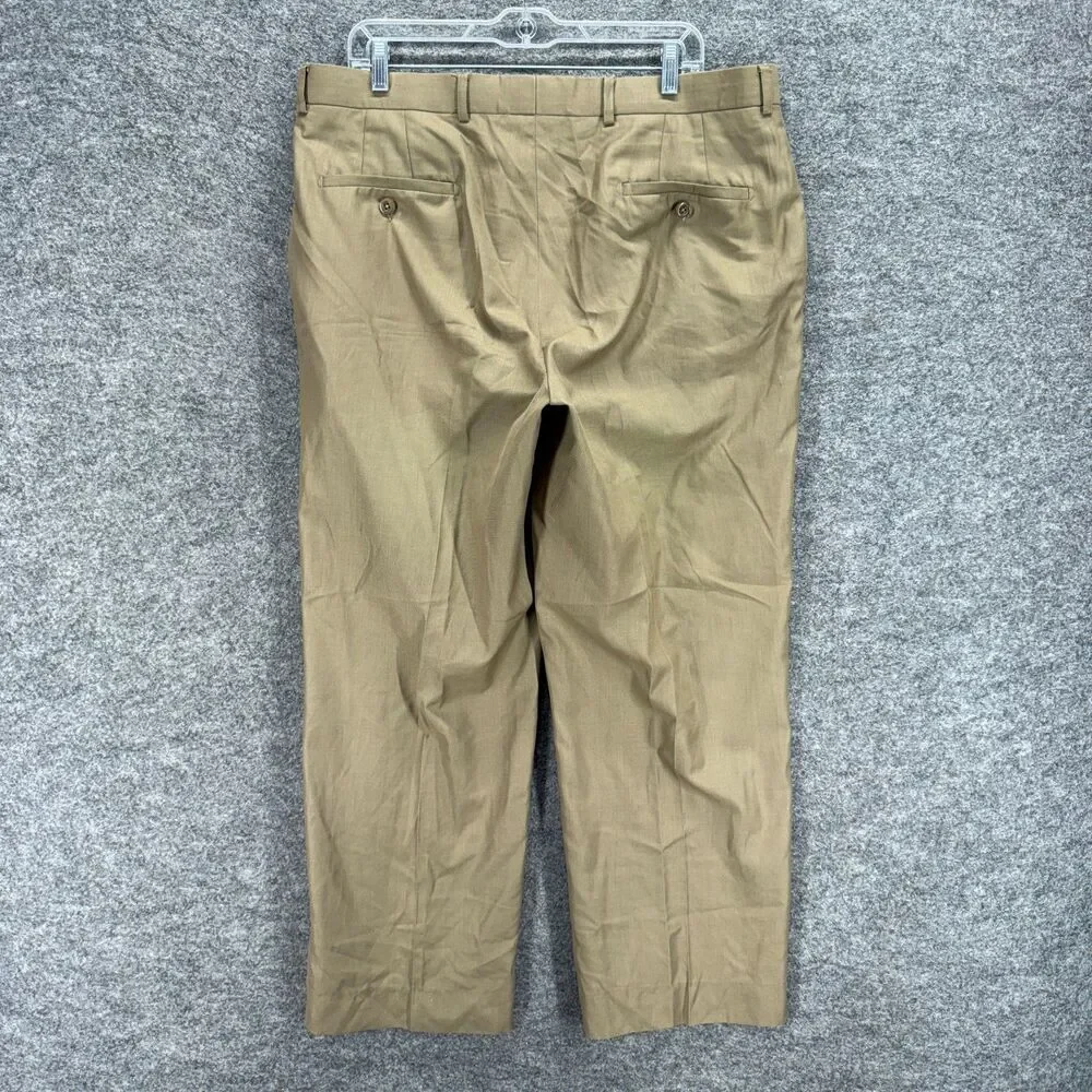Linea Naturale Dress Pants Men 35 Beige Mid Rise Pleated Cuffed Pockets Straight